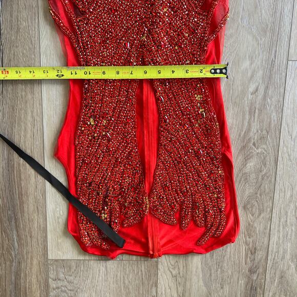 ALGIST Women's Beaded Embellished Mini Dress Size XS/S In Red - Picture 6 of 14